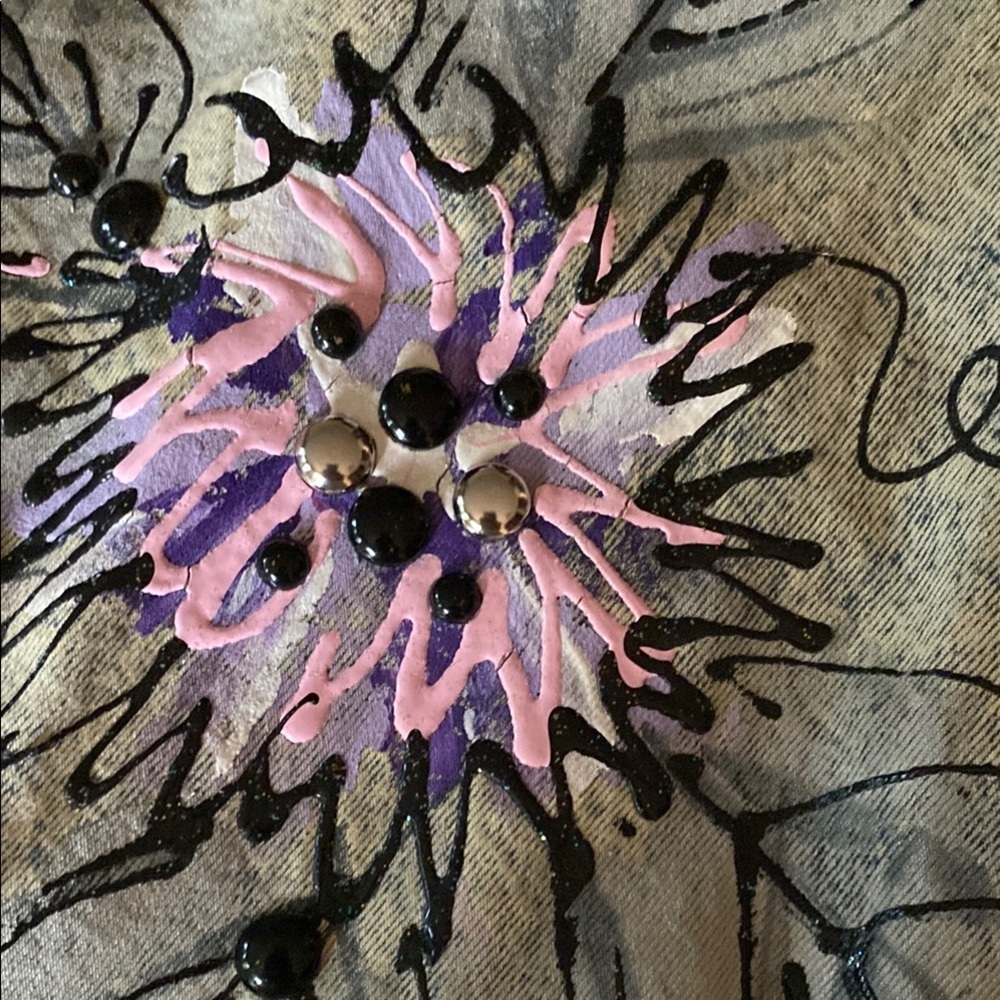 Vintage 90s one of a kind oversized denim jacket with hand painted  embellished - Picture 15 of 16